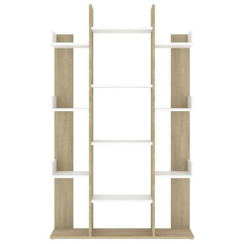 Bogskab 86x25,5x140 cm spånplade hvid og sonoma-eg