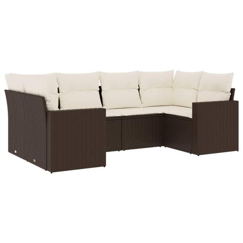 Sofasæt til haven 6 dele med hynder polyrattan brun