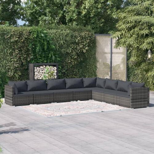 Loungesæt til haven 8 dele med hynder polyrattan grå