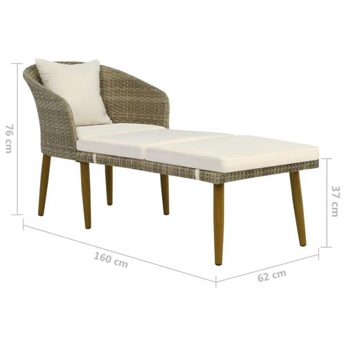 Udendørs chaiselong i polyrattan grå/beige