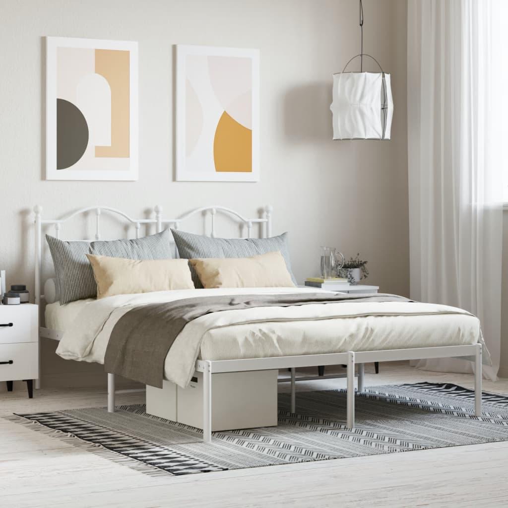 Sengeramme med sengegavl 140x200 cm metal hvid billede