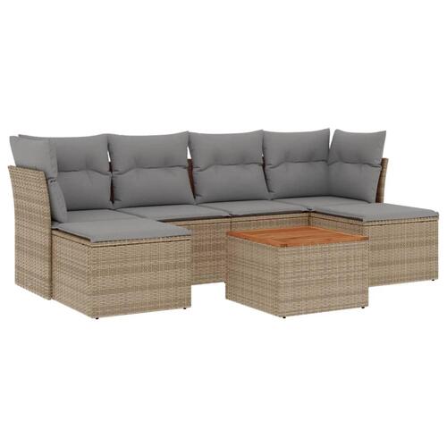 Havesofasæt 7 dele med hynder polyrattan beige