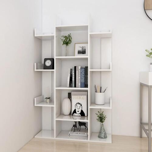 Bogreol 86x25,5x140 cm konstrueret træ hvid højglans