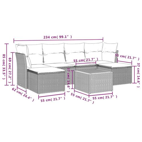 Havesofasæt 7 dele med hynder polyrattan beige
