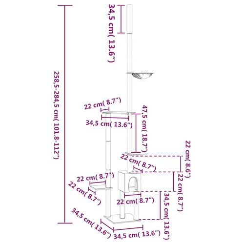 Kradsetræ fra gulv til loft 258,5-284,5 cm mørkegrå