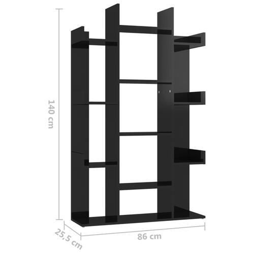 Bogreol 86x25,5x140 cm konstrueret træ sort højglans