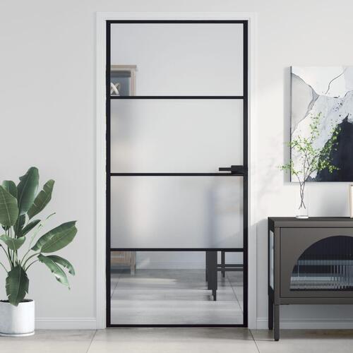 Dør 93x201,5 cm hærdet glas og aluminium sort