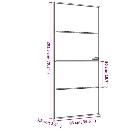 Dør 93x201,5 cm hærdet glas og aluminium sort