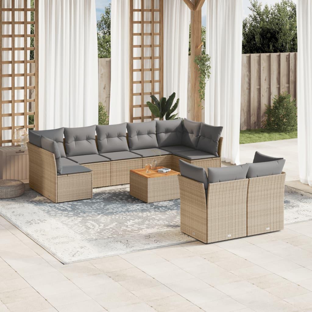 Havesofasæt 10 dele med hynder polyrattan beige