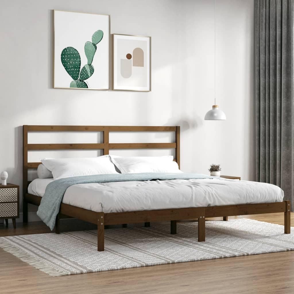 Sengeramme 200x200 cm massivt fyrretræ gyldenbrun