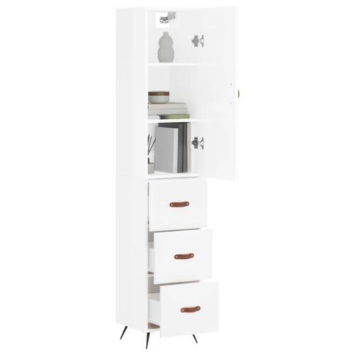 Skab 34,5x34x180 cm konstrueret træ hvid højglans