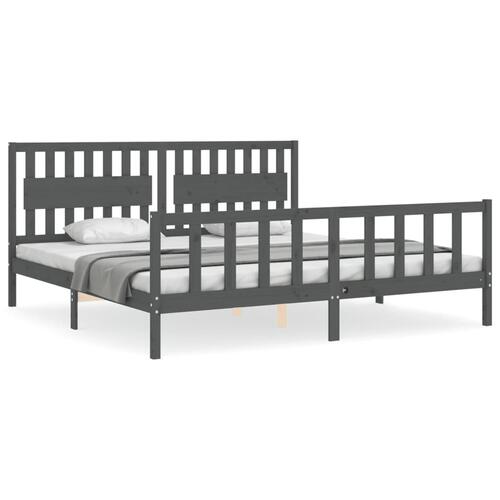 Sengeramme med sengegavl 200x200 cm massivt træ grå