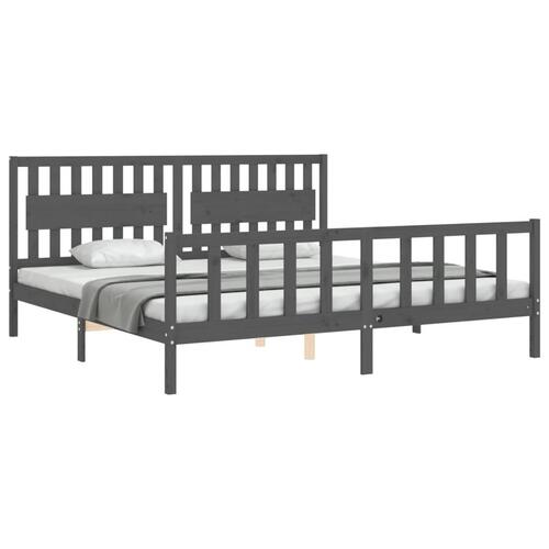 Sengeramme med sengegavl 200x200 cm massivt træ grå
