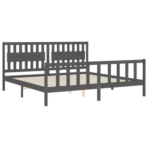 Sengeramme med sengegavl 200x200 cm massivt træ grå