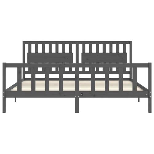 Sengeramme med sengegavl 200x200 cm massivt træ grå