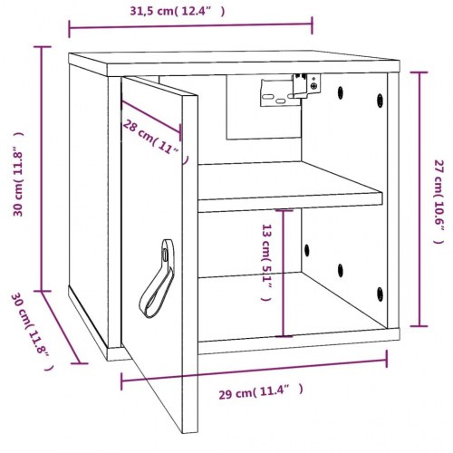 Vægskab 31,5 × 30 × 30 cm i massivt fyrretræ - hvid