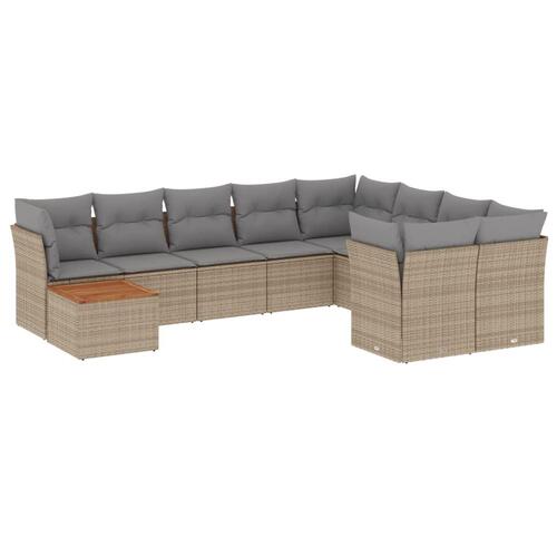 Havesofasæt 10 dele med hynder polyrattan beige