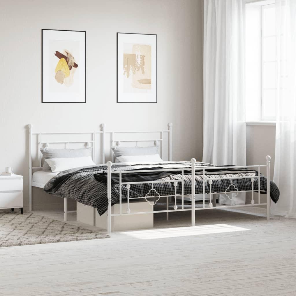 Sengeramme med sengegavl og fodgærde 180x200 cm metal hvid
