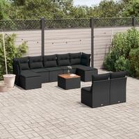 Sofasæt til haven 10 dele med hynder polyrattan sort