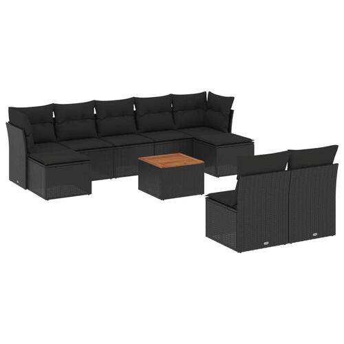 Sofasæt til haven 10 dele med hynder polyrattan sort