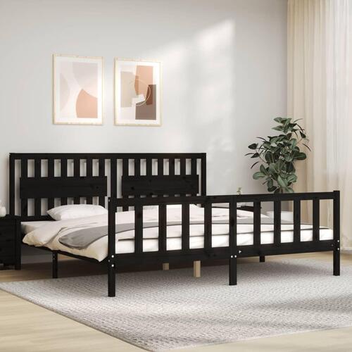 Sengeramme med sengegavl 200x200 cm massivt træ sort