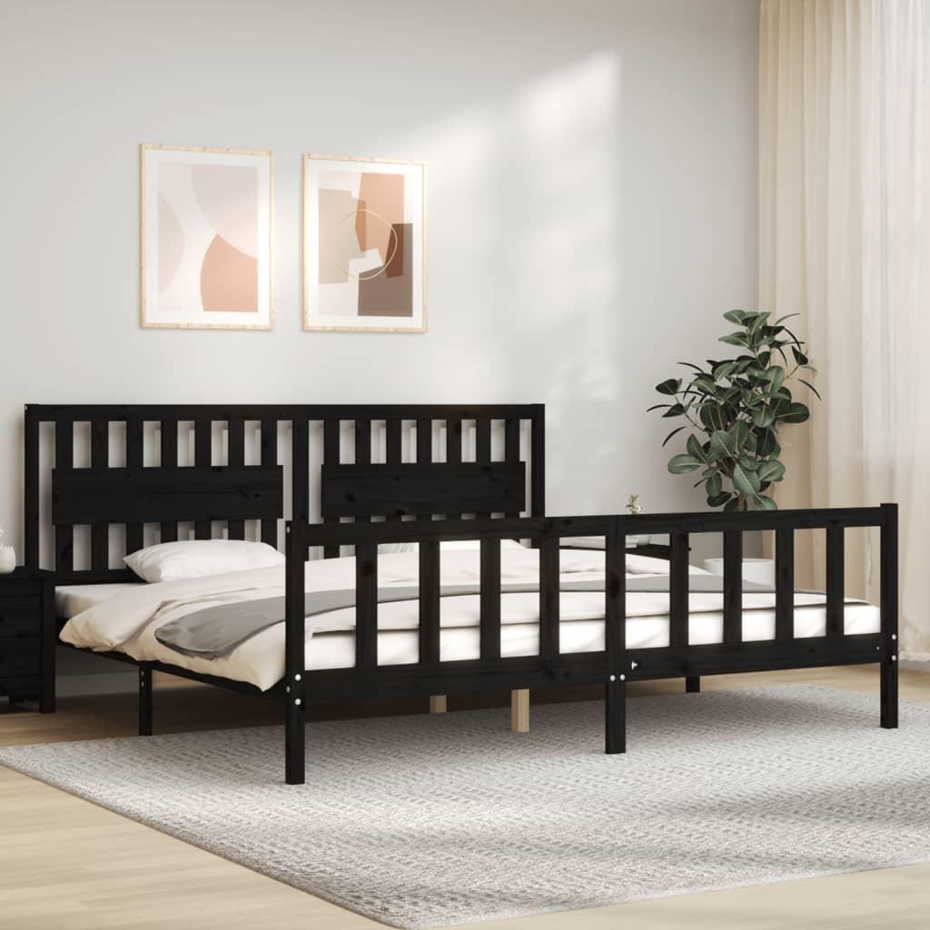 Sengeramme med sengegavl 200x200 cm massivt træ sort