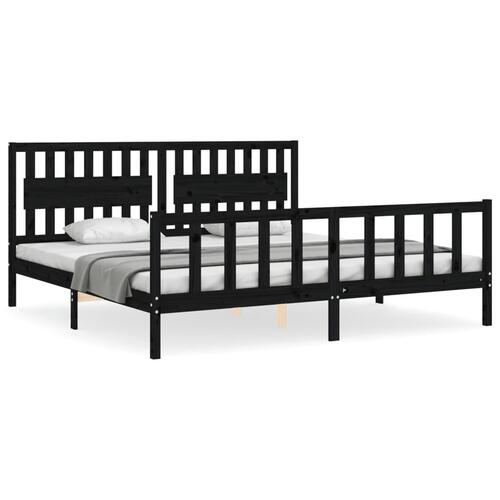Sengeramme med sengegavl 200x200 cm massivt træ sort