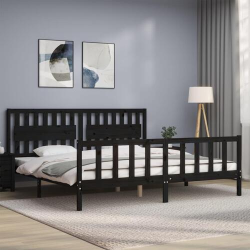 Sengeramme med sengegavl 200x200 cm massivt træ sort