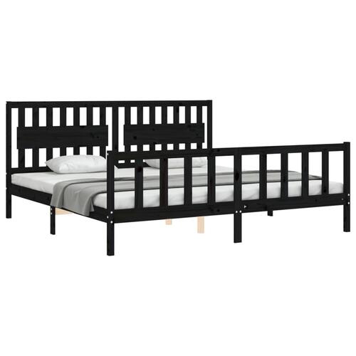 Sengeramme med sengegavl 200x200 cm massivt træ sort