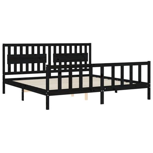 Sengeramme med sengegavl 200x200 cm massivt træ sort