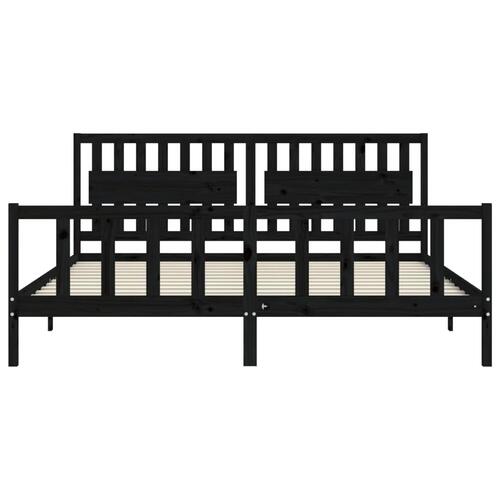 Sengeramme med sengegavl 200x200 cm massivt træ sort