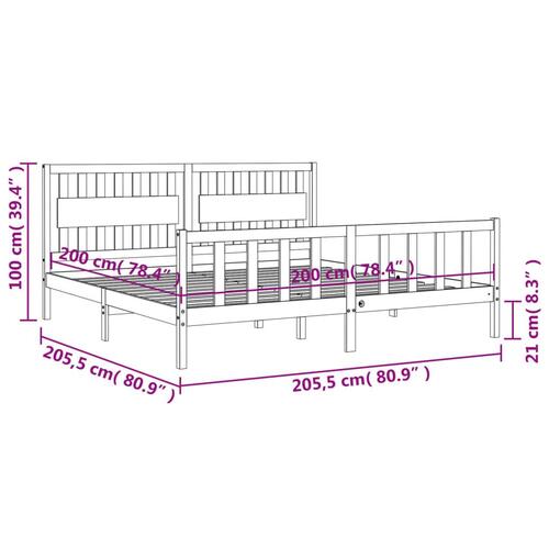 Sengeramme med sengegavl 200x200 cm massivt træ sort