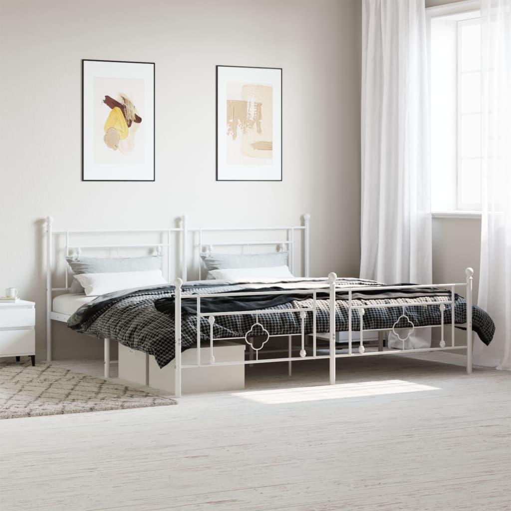 Sengeramme med sengegavl og fodgærde 193x203 cm metal hvid