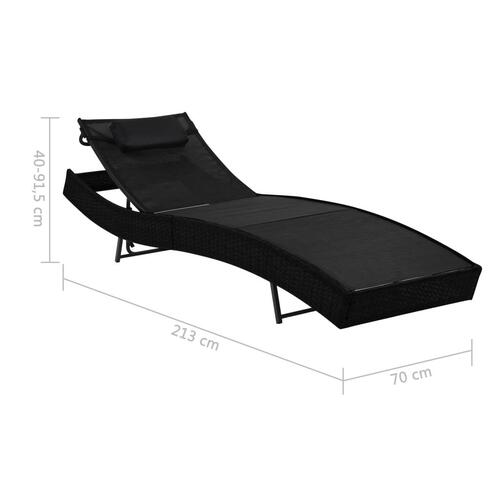 Liggestol med pude polyrattan sort