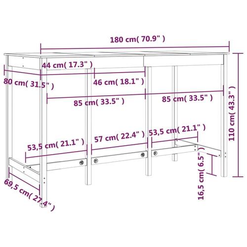 Barbord 180x80x110 cm massivt fyrretræ sort