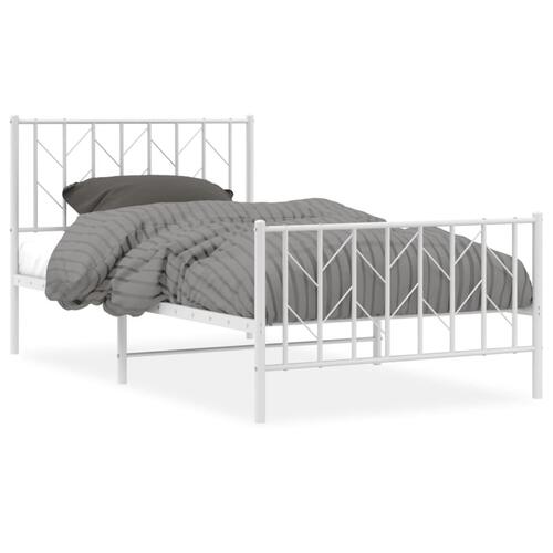 Sengeramme med sengegavl og fodgærde 100x200 cm metal hvid