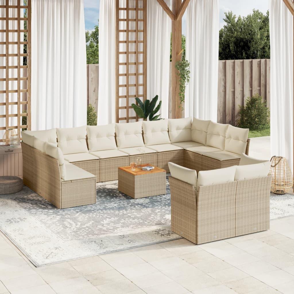 Sofasæt til haven 13 dele med hynder polyrattan beige