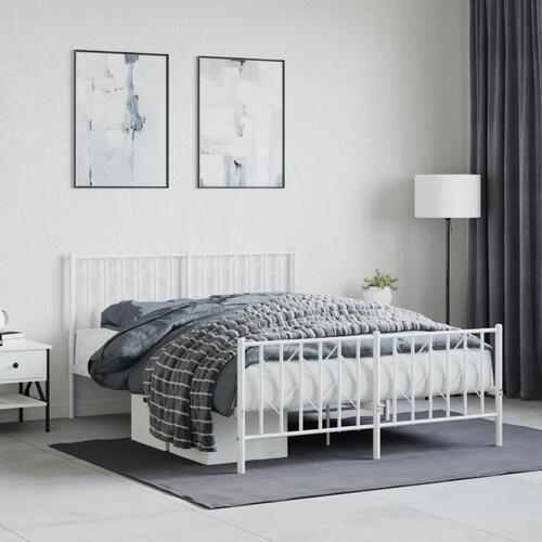 Sengeramme med sengegavl og fodgærde 135x190 cm metal hvid