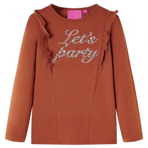 Langærmet T-shirt til børn str. 128 - cognacfarvet