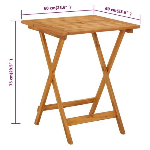 Foldbart havebord 60x60x75 cm massivt akacietræ