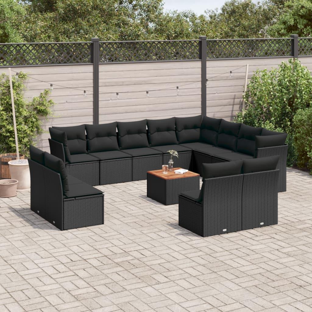 Sofasæt til haven 13 dele med hynder polyrattan sort billede