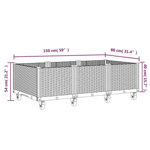 Plantekasse med hjul 150x80x54 cm PP hvid