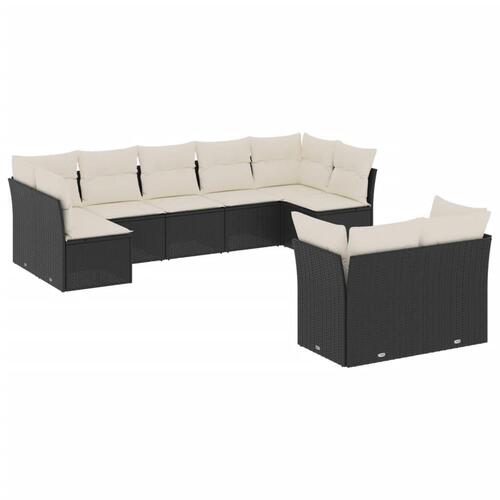 Sofasæt til haven 9 dele med hynder polyrattan sort