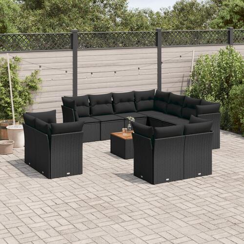 Sofasæt til haven 12 dele med hynder polyrattan sort