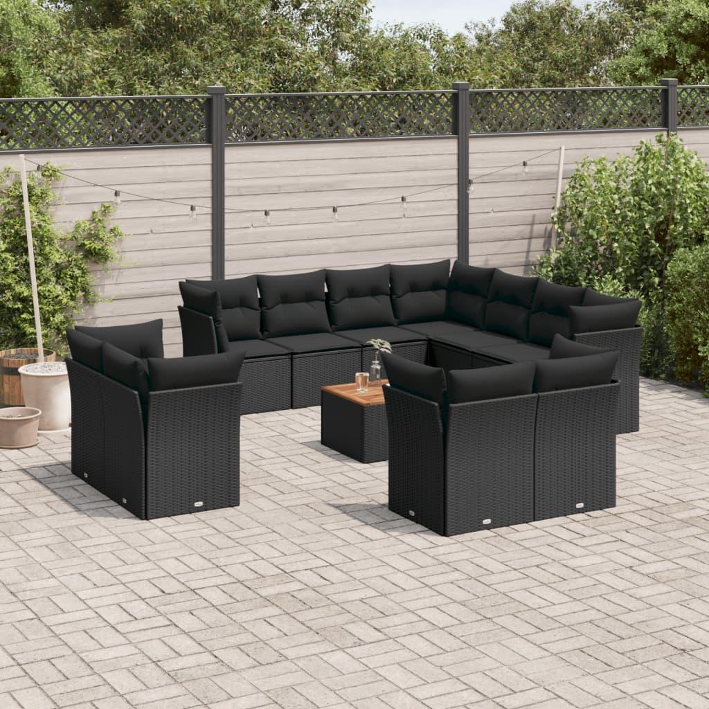 Sofasæt til haven 12 dele med hynder polyrattan sort