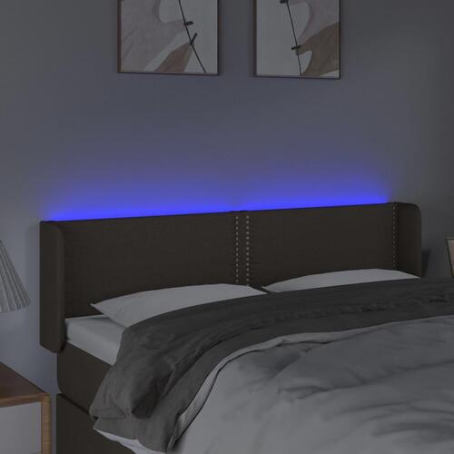 Sengegavl med LED-lys 147x16x78/88 cm stof gråbrun