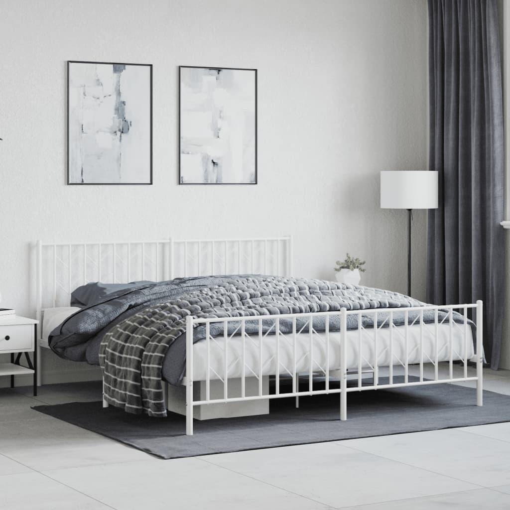 Sengeramme med sengegavl og fodgærde 180x200 cm metal hvid
