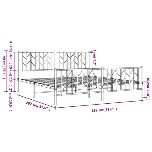 Sengeramme med sengegavl og fodgærde 180x200 cm metal hvid