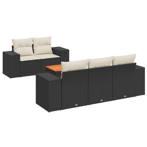 Sofasæt til haven 6 dele med hynder polyrattan sort
