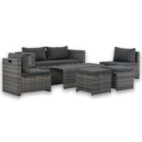 Haveloungesæt i 6 dele med hynder polyrattan grå